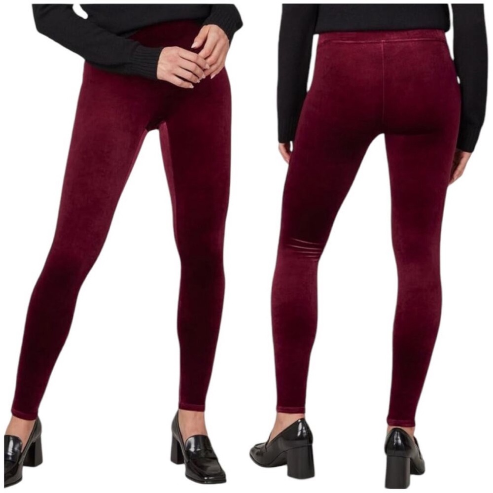 Spanx Velvet High Rise Leggings Burgundy Women Size Small Pull On Stretch